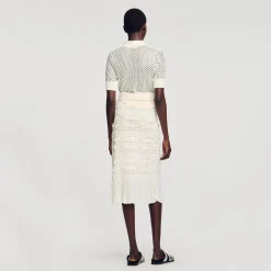 Femme SANDRO Jupe Midi En Maille Ajourée