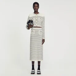 Femme SANDRO Jupe Midi En Maille Rayée