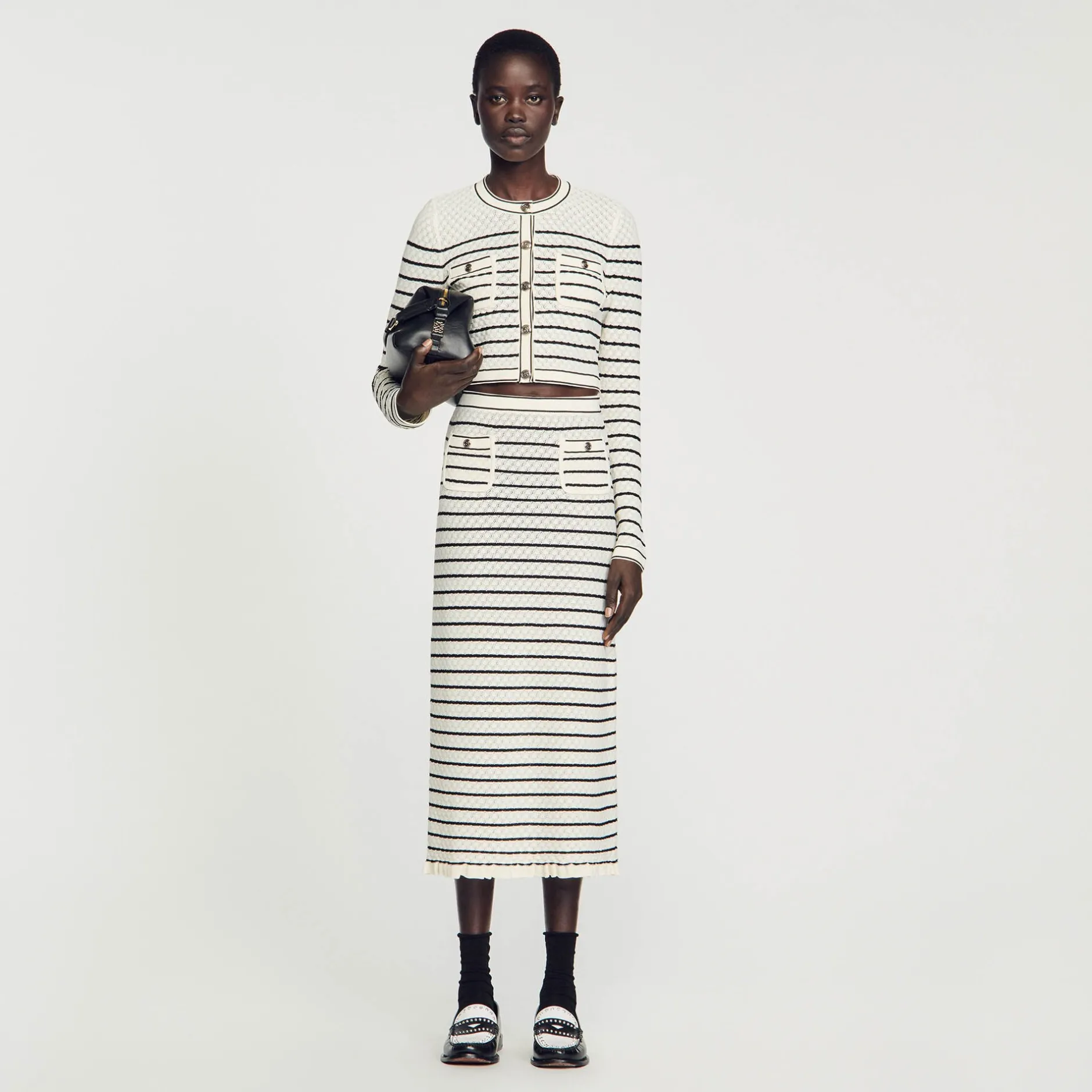 Femme SANDRO Jupe Midi En Maille Rayée