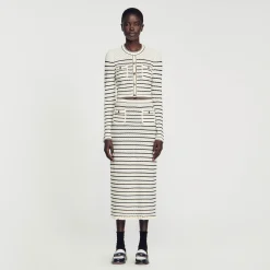Femme SANDRO Jupe Midi En Maille Rayée