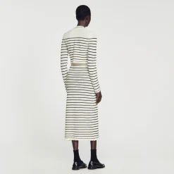 Femme SANDRO Jupe Midi En Maille Rayée