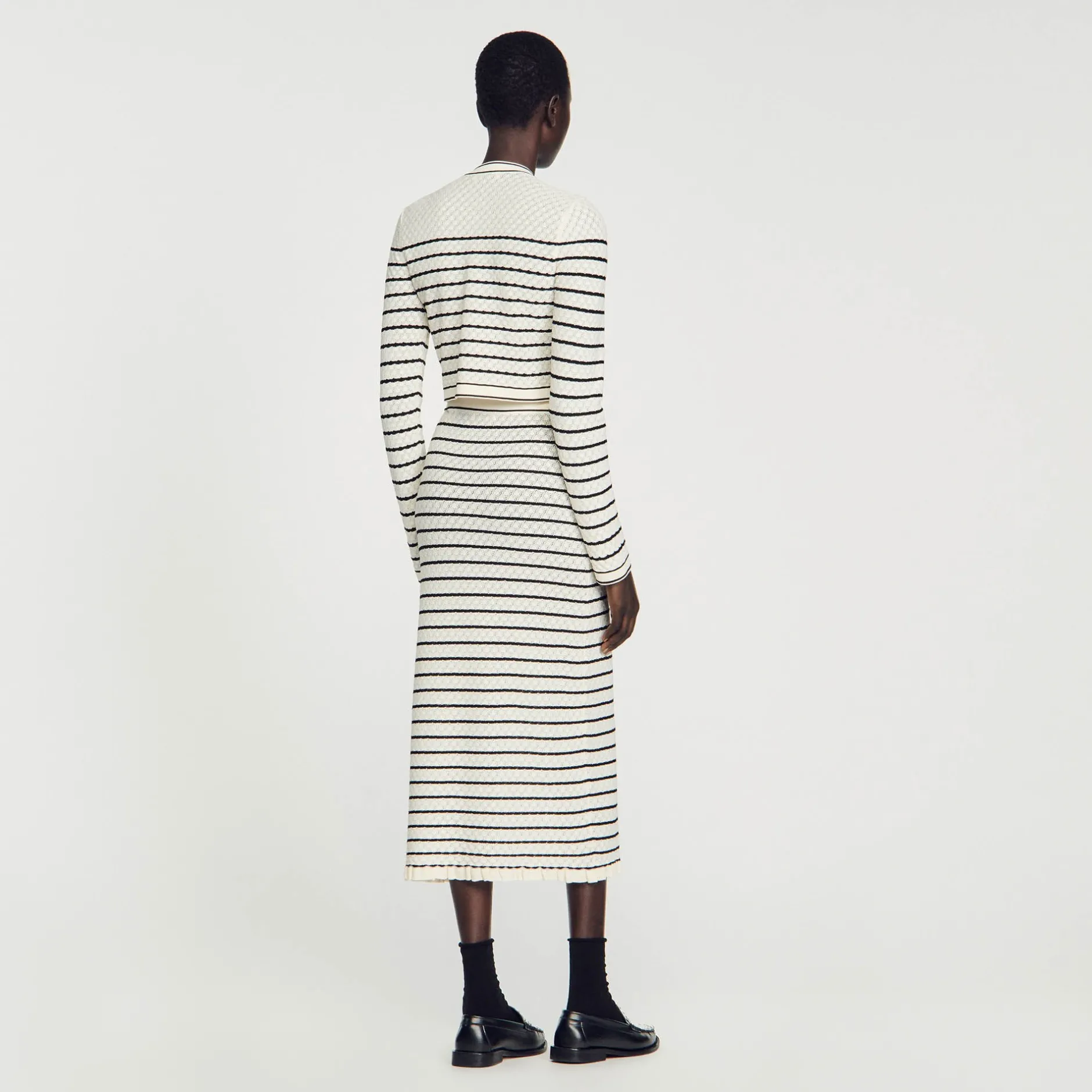 Femme SANDRO Jupe Midi En Maille Rayée