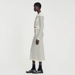 Femme SANDRO Jupe Midi En Maille Rayée