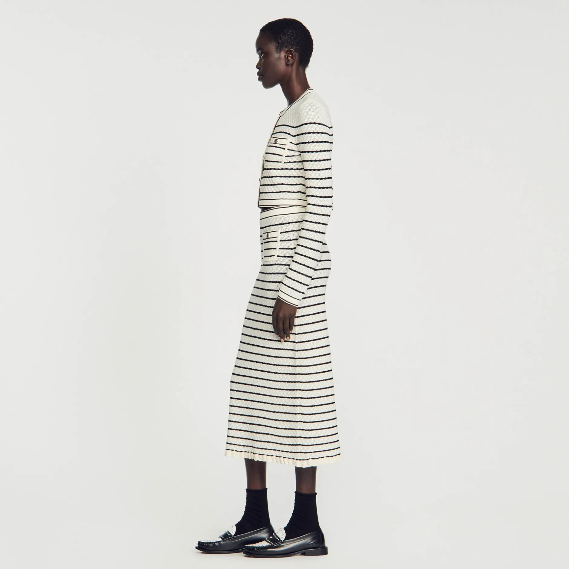 Femme SANDRO Jupe Midi En Maille Rayée