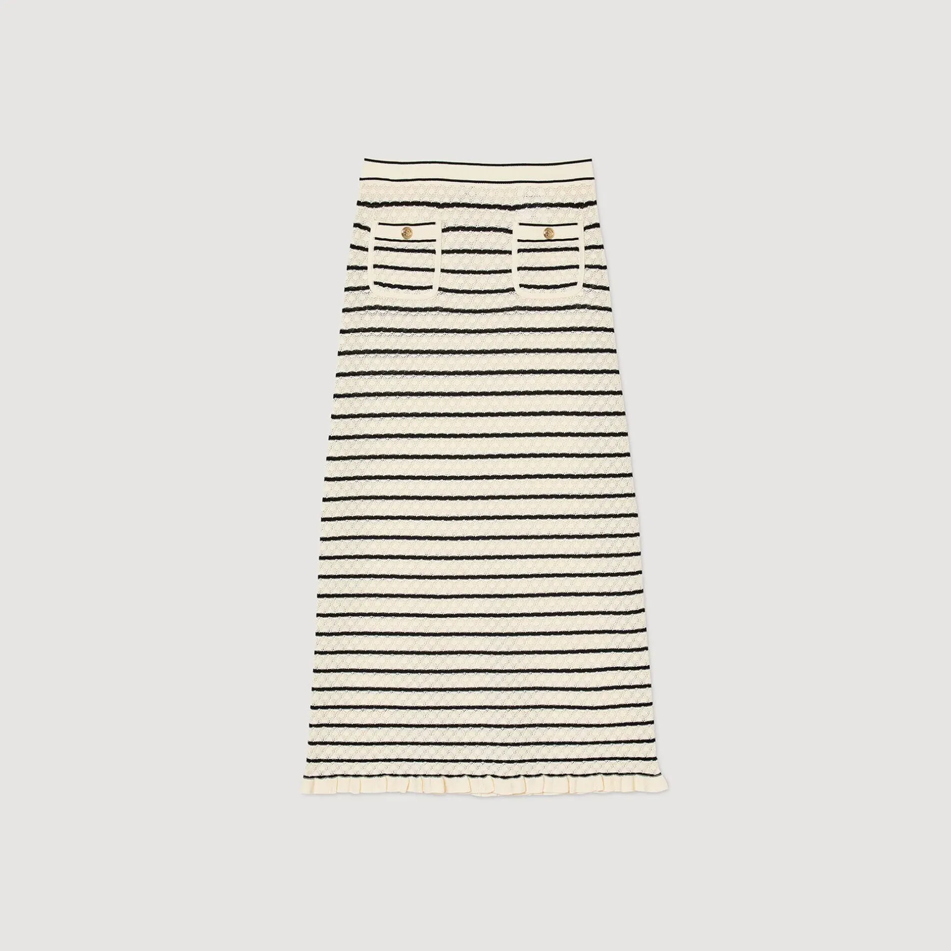 Femme SANDRO Jupe Midi En Maille Rayée