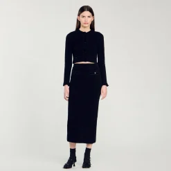 Femme SANDRO Jupe Midi En Maille Velours