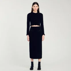 Femme SANDRO Jupe Midi En Maille Velours