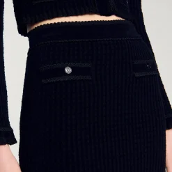 Femme SANDRO Jupe Midi En Maille Velours