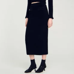 Femme SANDRO Jupe Midi En Maille Velours