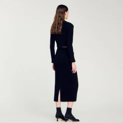 Femme SANDRO Jupe Midi En Maille Velours