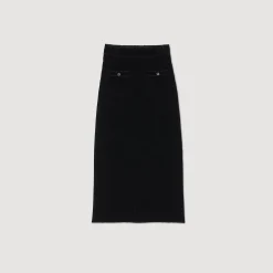 Femme SANDRO Jupe Midi En Maille Velours