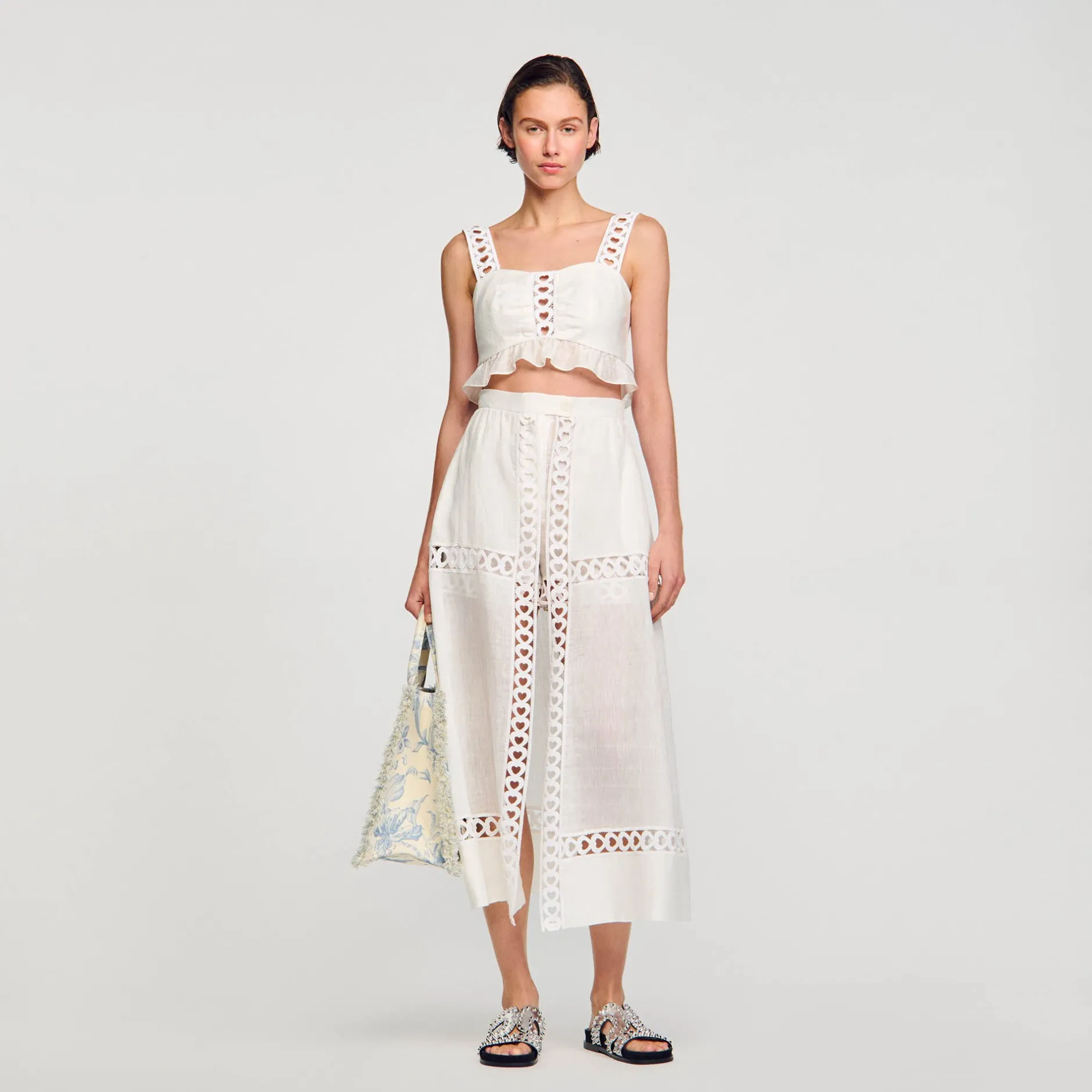 Femme SANDRO Jupe Short Longue En Lin Mélangé