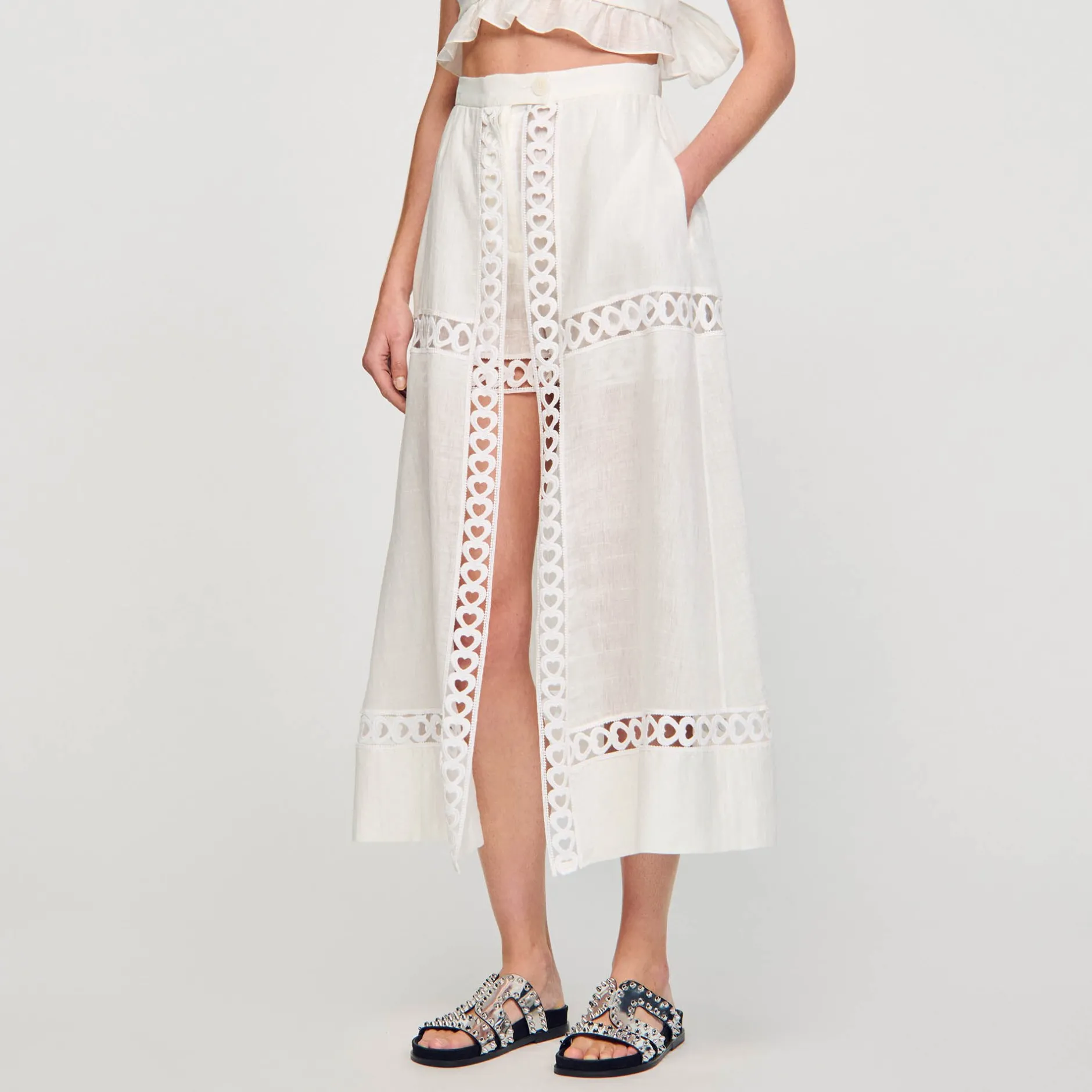 Femme SANDRO Jupe Short Longue En Lin Mélangé