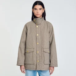 Femme SANDRO Manteau à Carreaux Et Col Velours