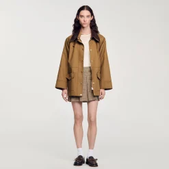 Femme SANDRO Manteau Col En Cuir