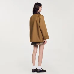 Femme SANDRO Manteau Col En Cuir