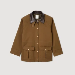 Femme SANDRO Manteau Col En Cuir