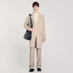 Homme SANDRO Manteau Droit En Laine