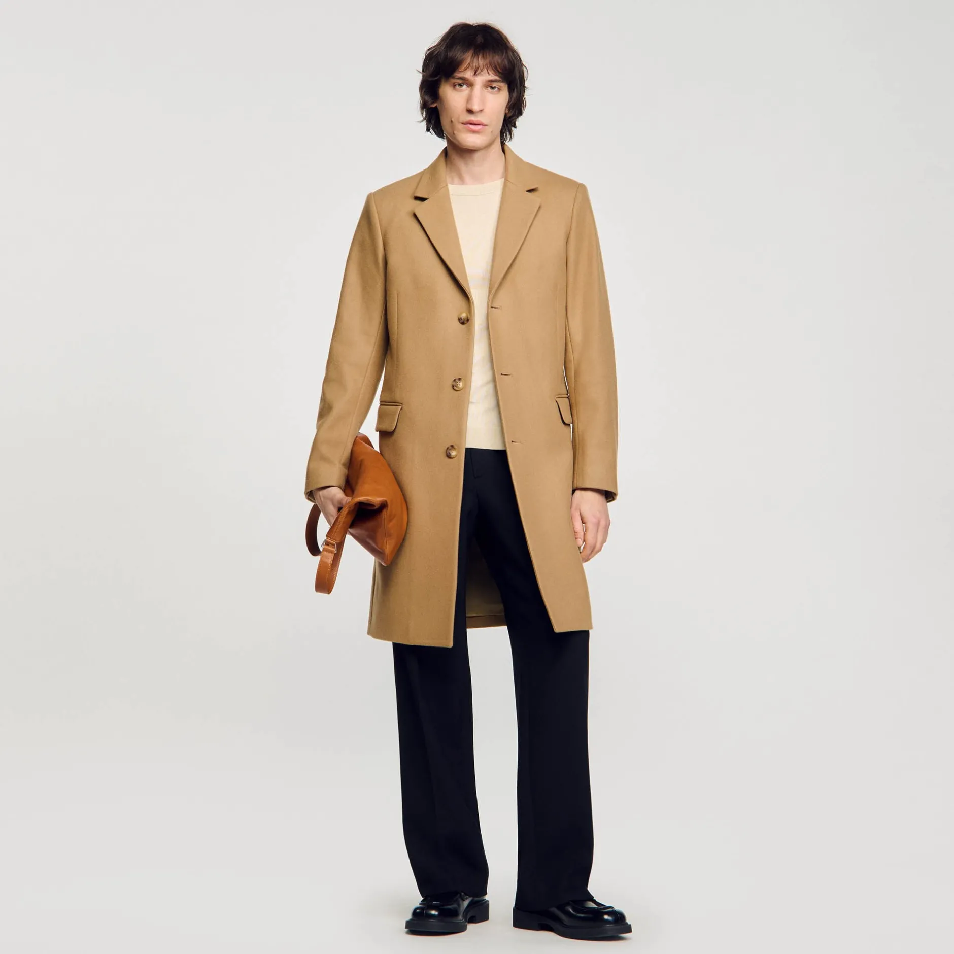 Homme SANDRO Manteau En Drap De Laine