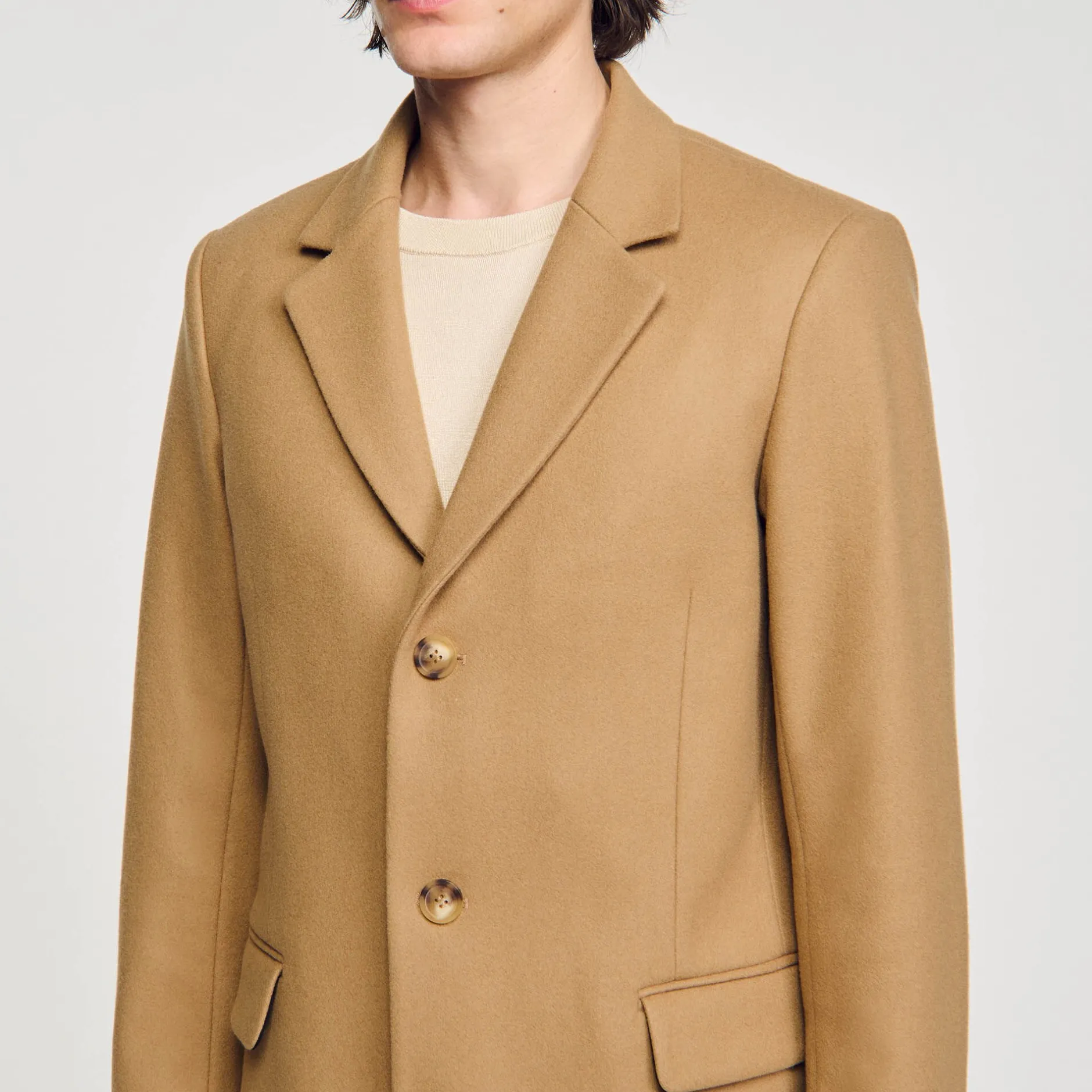 Homme SANDRO Manteau En Drap De Laine