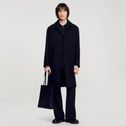 Homme SANDRO Manteau En Drap De Laine