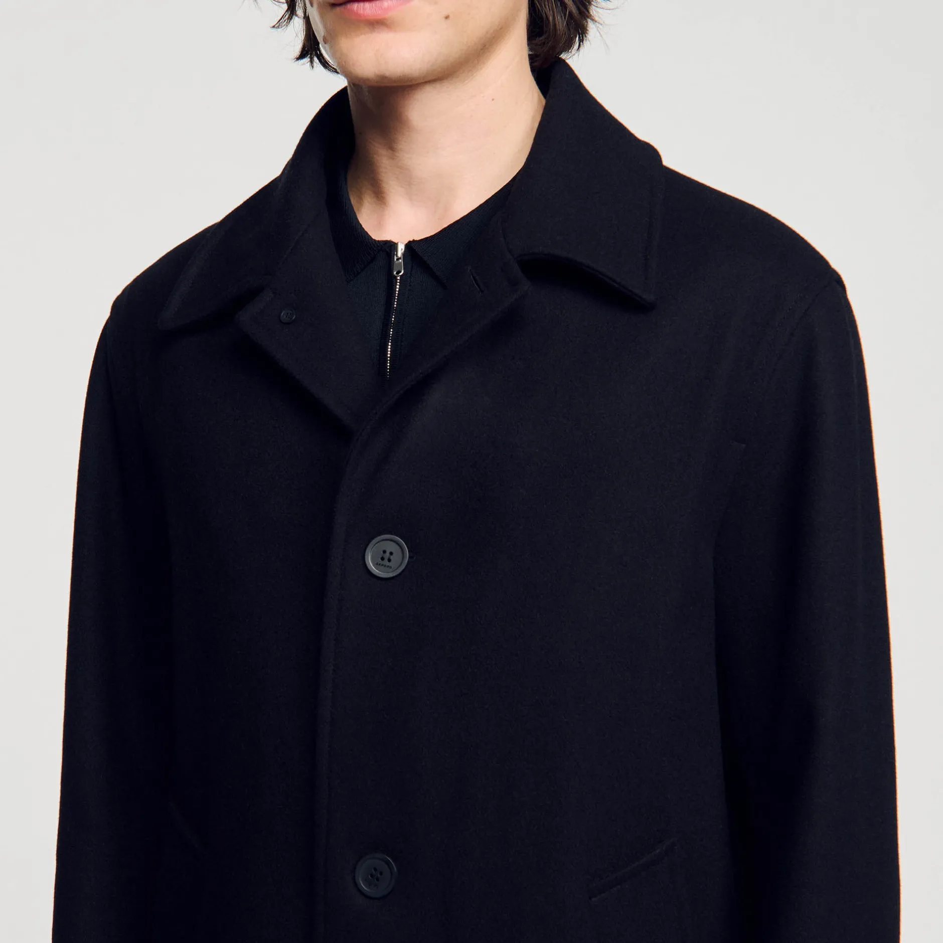 Homme SANDRO Manteau En Drap De Laine