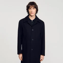 Homme SANDRO Manteau En Drap De Laine