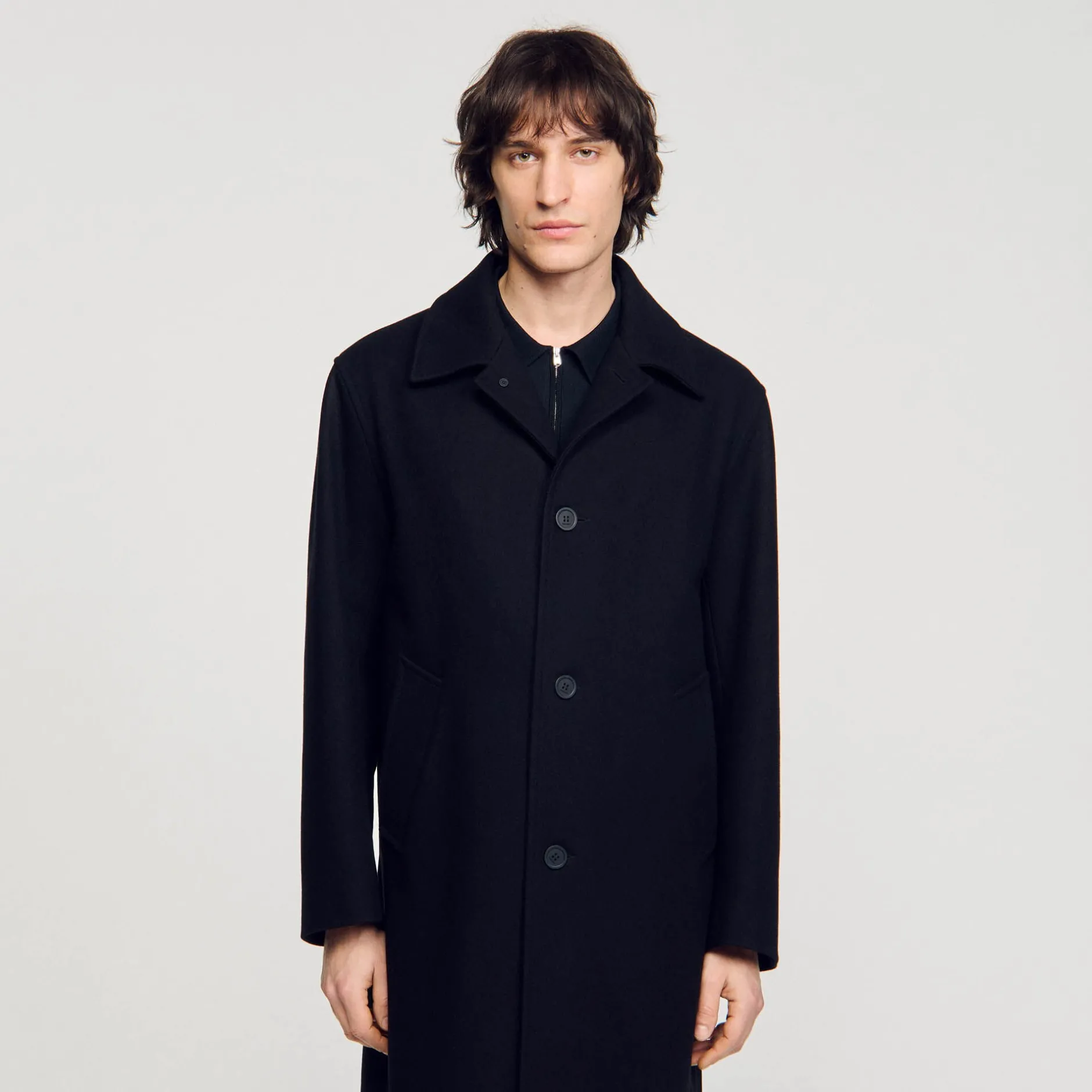 Homme SANDRO Manteau En Drap De Laine