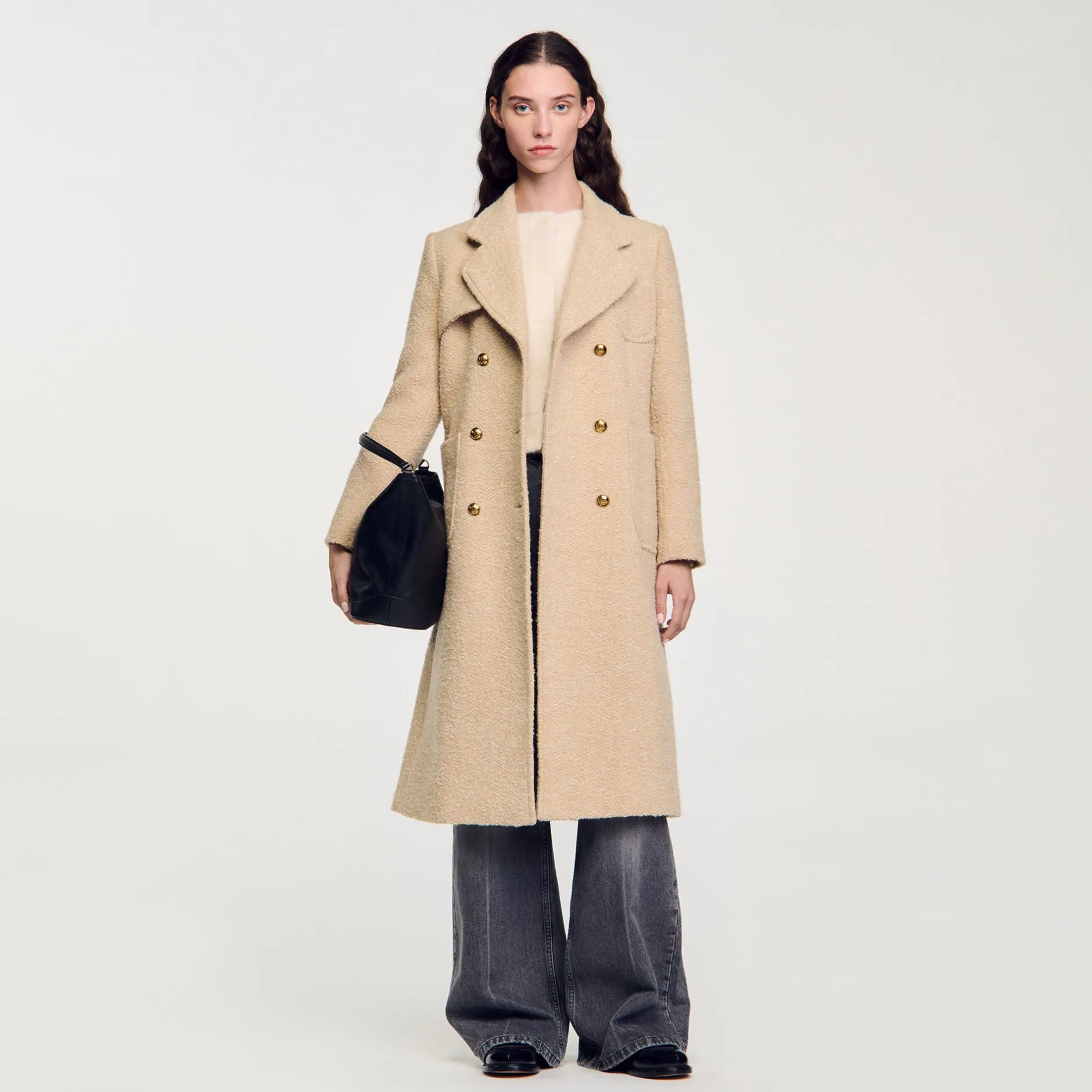 Femme SANDRO Manteau Long à Boutonnage Croisé