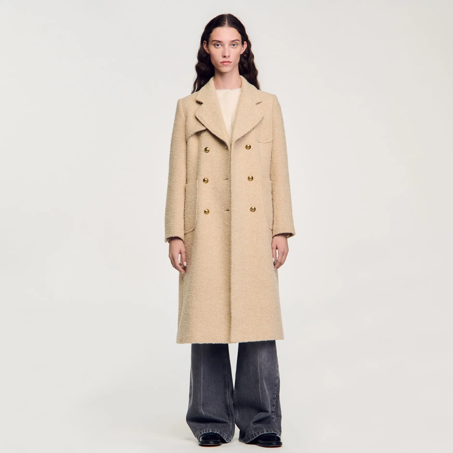 Femme SANDRO Manteau Long à Boutonnage Croisé