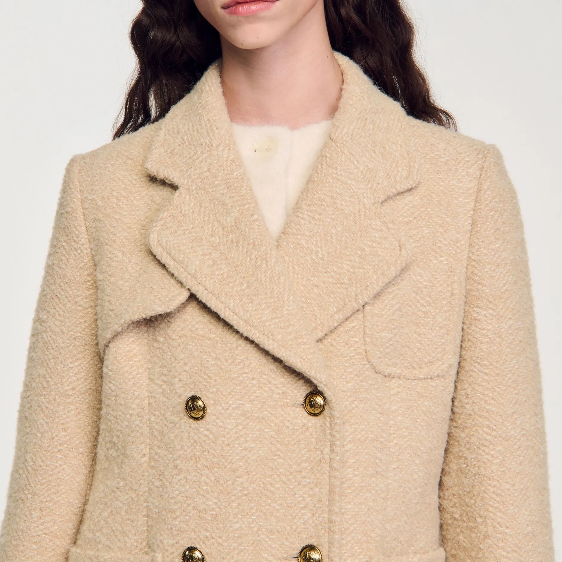 Femme SANDRO Manteau Long à Boutonnage Croisé