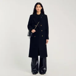 Femme SANDRO Manteau Long à Boutonnage Croisé