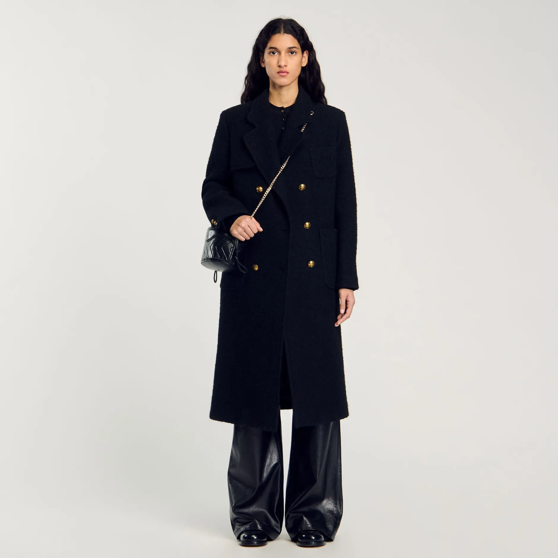 Femme SANDRO Manteau Long à Boutonnage Croisé