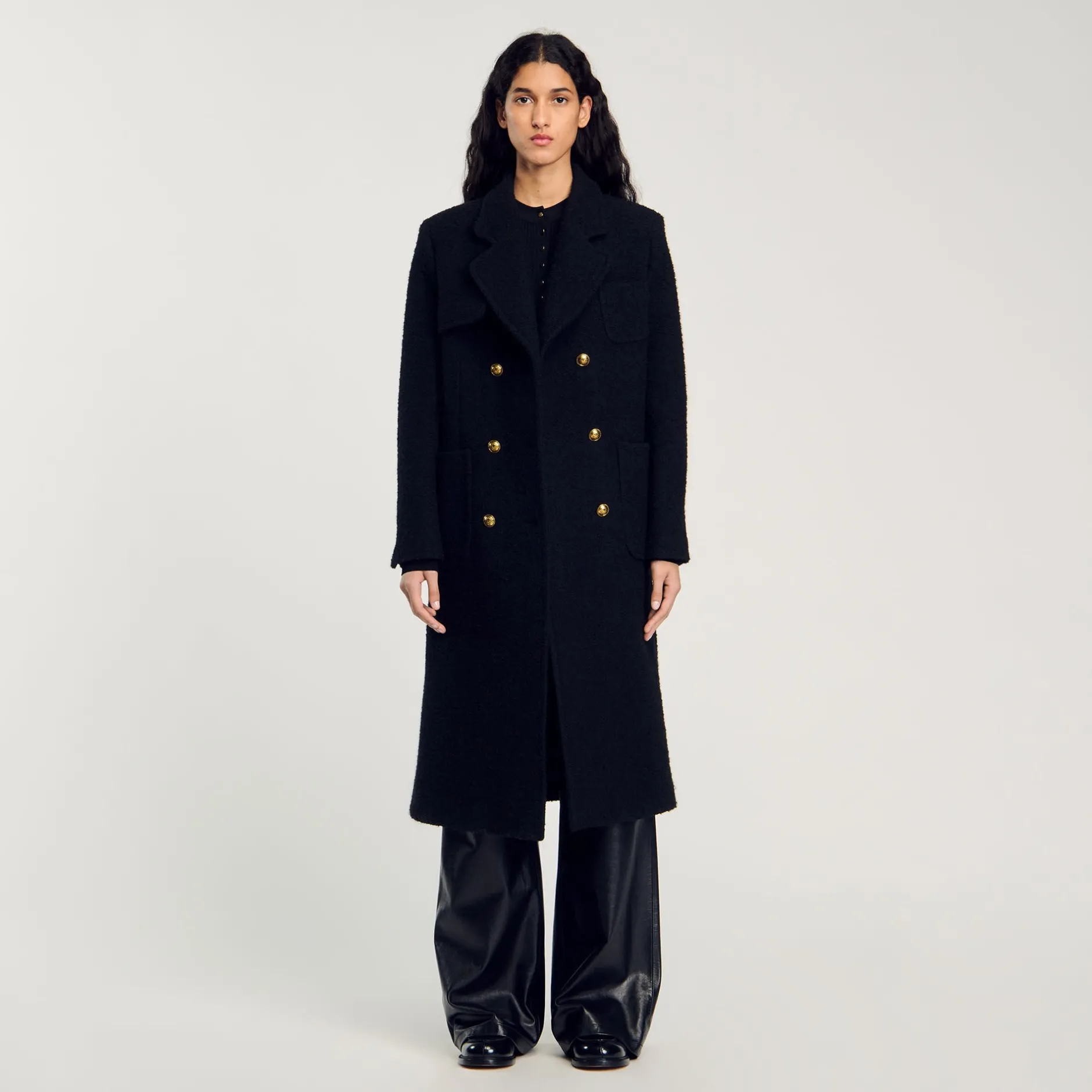 Femme SANDRO Manteau Long à Boutonnage Croisé