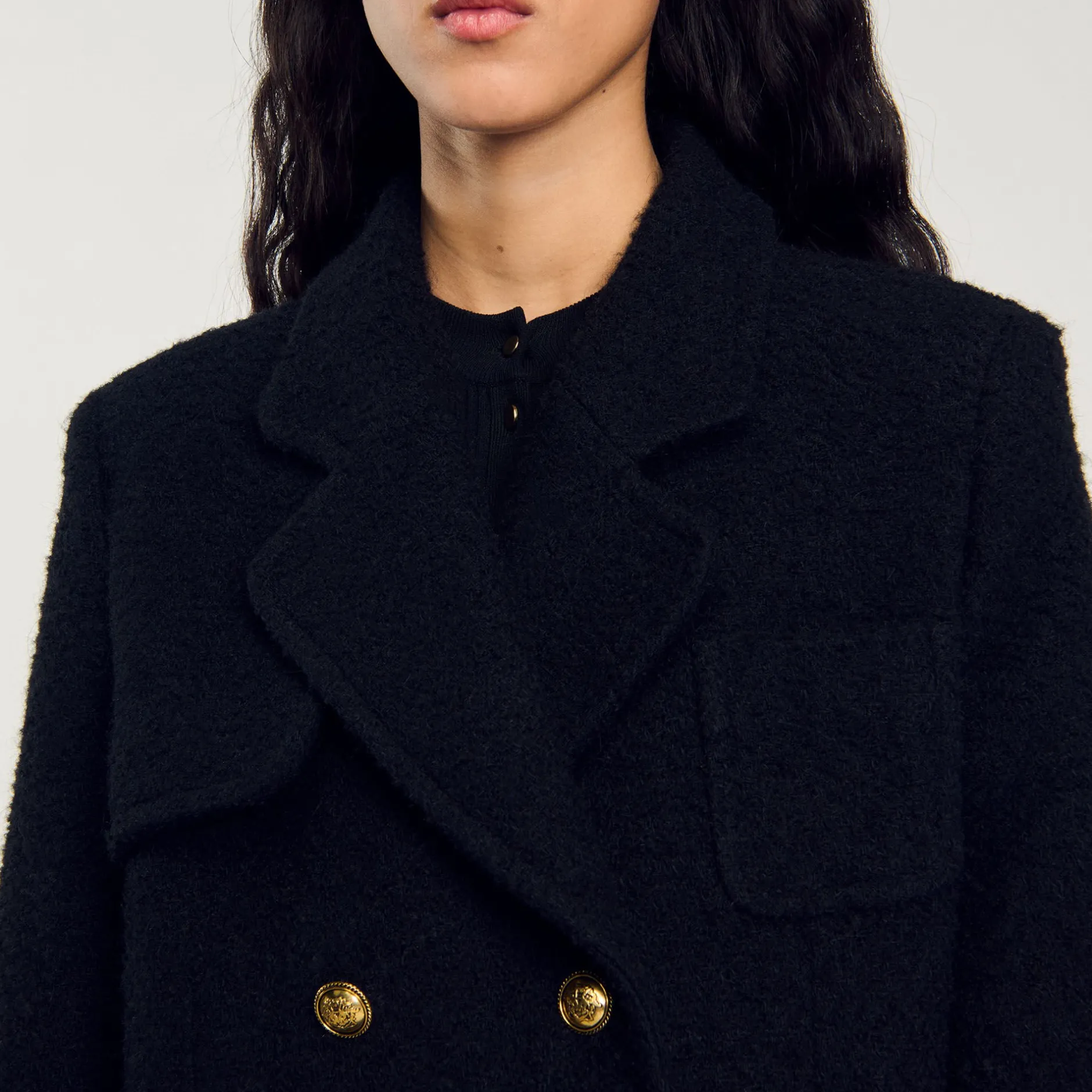 Femme SANDRO Manteau Long à Boutonnage Croisé