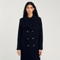 Femme SANDRO Manteau Long à Boutonnage Croisé