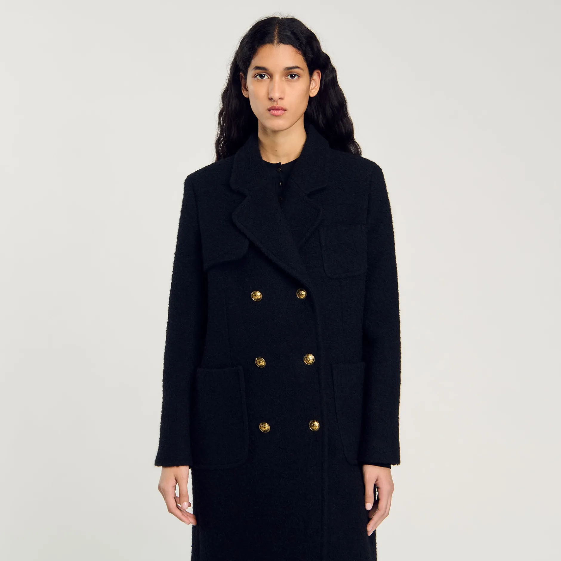 Femme SANDRO Manteau Long à Boutonnage Croisé
