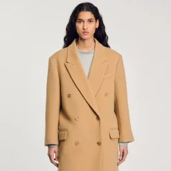 Femme SANDRO Manteau Long En Laine Mélangée