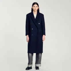 Femme SANDRO Manteau Long En Laine Mélangée