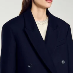 Femme SANDRO Manteau Long En Laine Mélangée