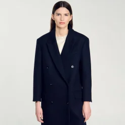 Femme SANDRO Manteau Long En Laine Mélangée