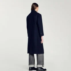 Femme SANDRO Manteau Long En Laine Mélangée