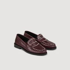 Femme SANDRO Mocassins Strassés Et Cloutés En Cuir