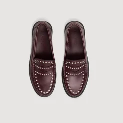 Femme SANDRO Mocassins Strassés Et Cloutés En Cuir