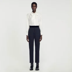 Femme SANDRO Pantalon De Costume Ceinture Velours