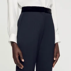 Femme SANDRO Pantalon De Costume Ceinture Velours