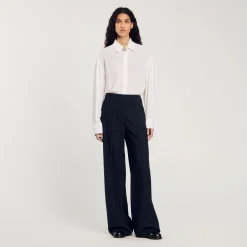 Femme SANDRO Pantalon Droit à Fines Rayures
