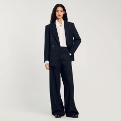 Femme SANDRO Pantalon Droit à Fines Rayures