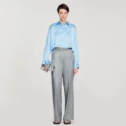 Femme SANDRO Pantalon En Lin Orné De Strass