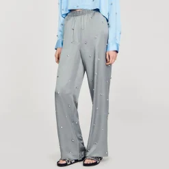 Femme SANDRO Pantalon En Lin Orné De Strass